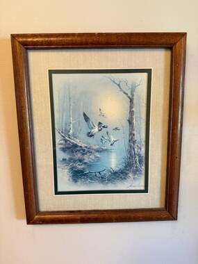 Vintage Andres Orpinas Flying Ducks Framed and Matted Art Print